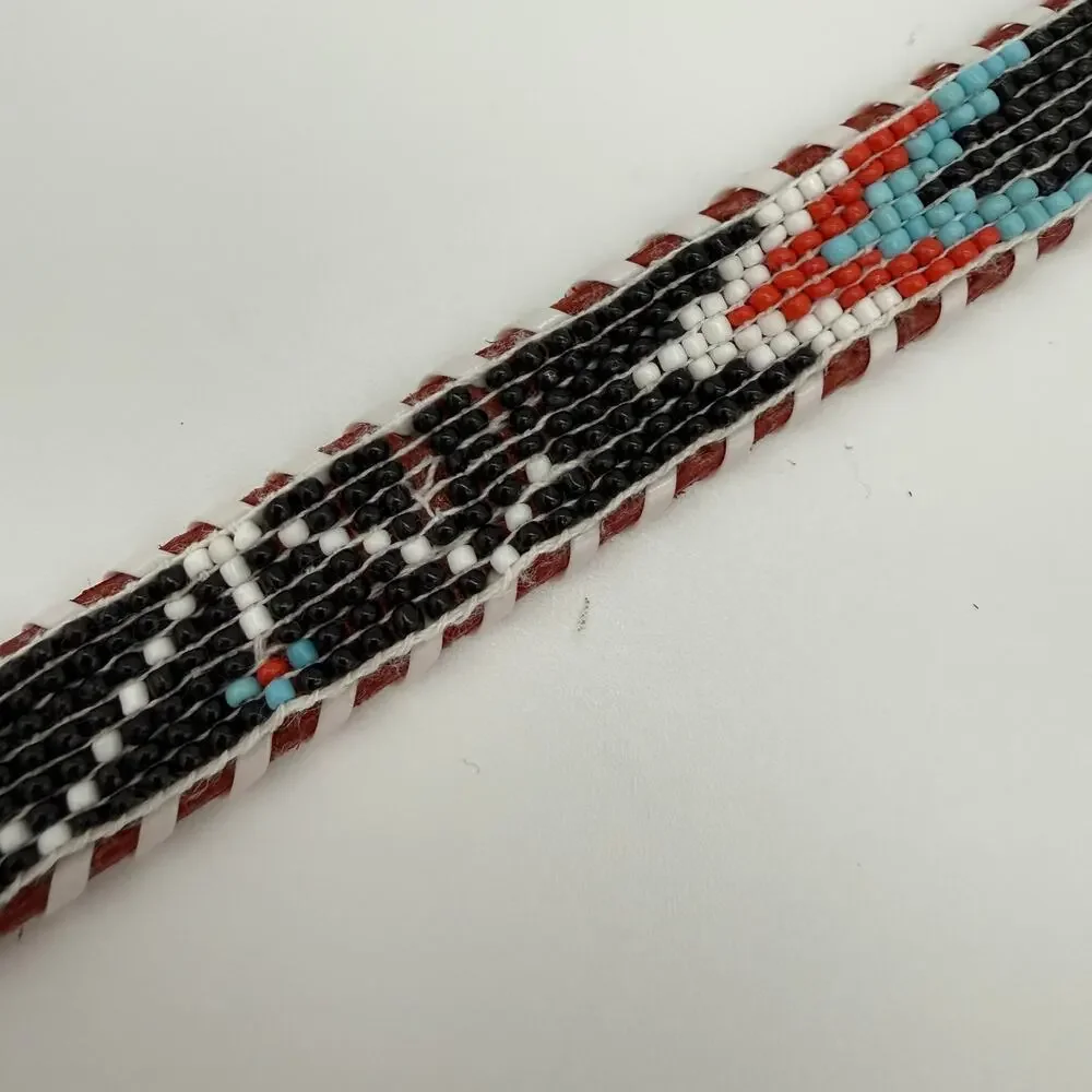 Vintage Hand Beaded Leather Belt Southwest Western Size 28